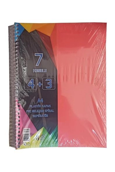 4+3 Ayraçlı Defter 7 Konulu 175 Yaprak 1 Adet 4 Kareli 3 Çizgili Spralli Plastik Kapak Seperatörlü ürün görseli 1