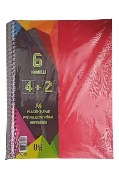 4+2 Ayraçlı Defter 6 Konulu 150 Yaprak 1 Adet 4 Kareli 2 Çizgili Spralli Plastik Kapak Seperatörlü ürün görseli 1