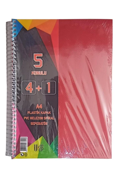 4+1 Ayraçlı Defter 5 Konulu 125 Yaprak 1 Adet 4 Kareli 1 Çizgili Spralli Plastik Kapak Seperatörlü ürün görseli 1