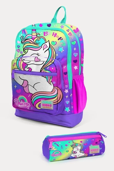 Coral High Lavanta Su Yeşili Unicorn Desenli 2'li Okul Çanta Seti - Kız Çocuk ürün görseli 1