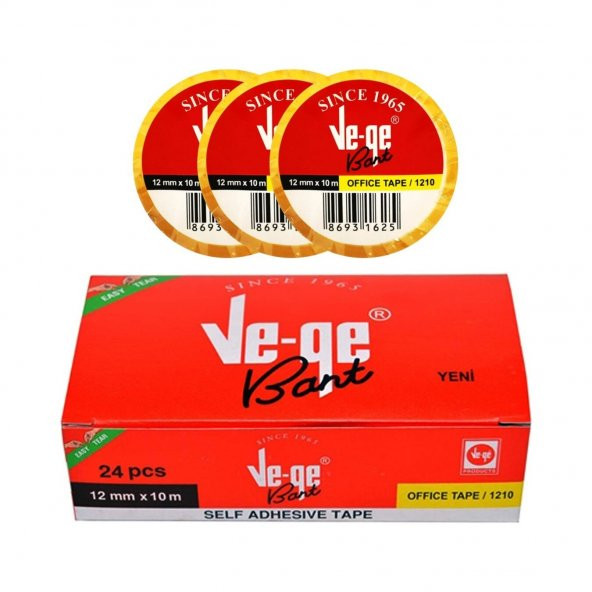 VEGE OFİS BANT 12MM X 10M (1 KUTU 24 ADET) ürün görseli 1