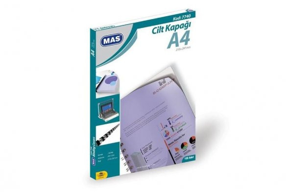 MAS 7740 CİLT KAPAĞI A4 ŞEFFAF 100 ADET ÜCRETSİZ KARGO ürün görseli 1