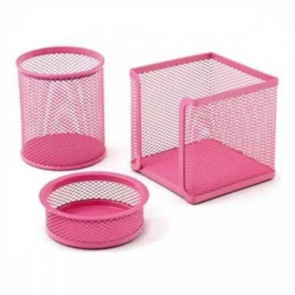 MAS 505 ÜÇLÜ KALEMLİK SETİ PEMBE METAL PERFORE ürün görseli 1