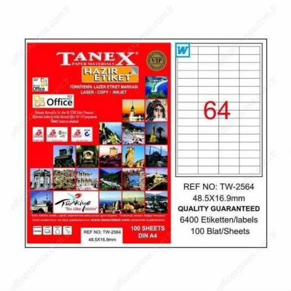 Tanex TW-2564 - 48,5 x 16,9 mm Laser Etiket 100 Adet Ücretsiz Kar ürün görseli 1