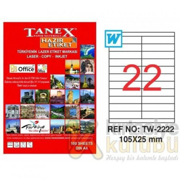 Tanex TW-2222 - 105 x 25 mm Laser Etiket 100 Adet Ücretsiz Kargo ürün görseli 1