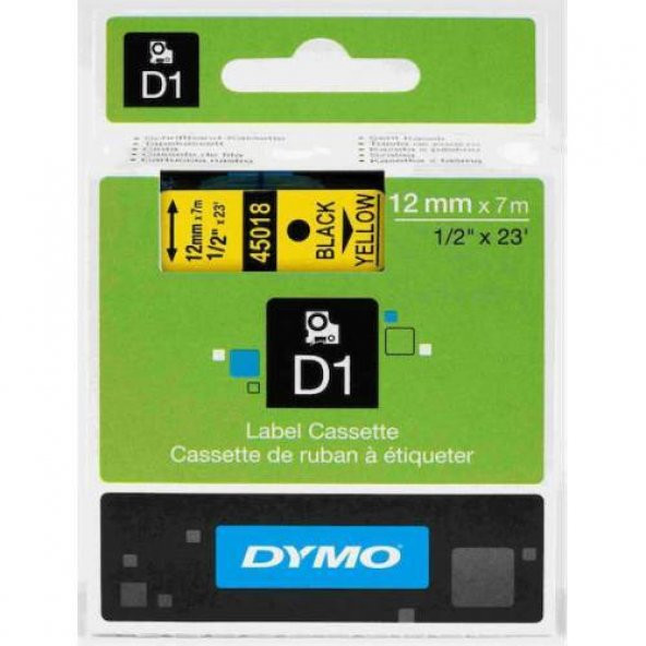DYMO D1 ŞERİT 12MM x 7MT SARI / SİYAH 720580 45018 ÜCRETSİZ KARGO ürün görseli 1