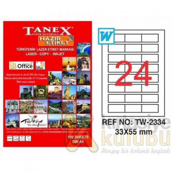 Tanex TW-2334 - 33 x 55 mm Laser Etiket 100 Adet Ücretsiz Kargo ürün görseli 1