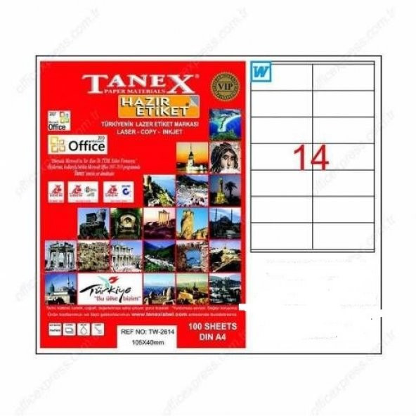 Tanex TW-2614 - 105 x 40 mm Laser Etiket 100 Adet Ücretsiz Kargo ürün görseli 1
