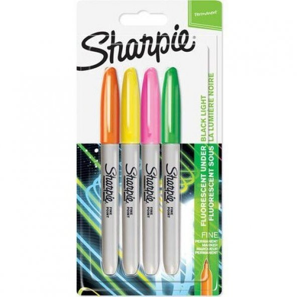 Sharpie Fine Permanent Markör Kalem Neon Renkler 4lü ürün görseli 1