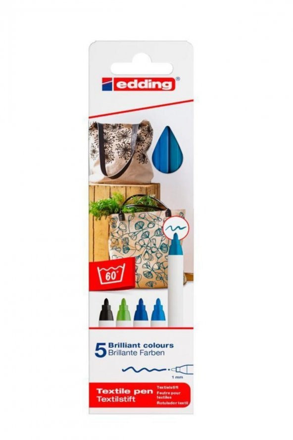 EDDİNG E-4600 KUMAŞ BOYAMA TEKSTİL KALEMİ 5Lİ KUTU ÜCRETSİZ KARG ürün görseli 1