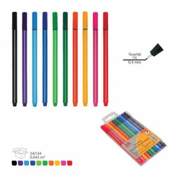 RENKLİ KEÇELİ KALEM İNCE UÇLU 0,4MM FİNE PEN 10LU ÜCRETSİZ KARGO ürün görseli 1