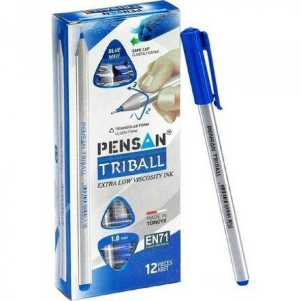 PENSAN TRIBALL TÜKENMEZ KALEM 1MM MAVİ 12Lİ PAKET ÜCRETSİZ KARGO ürün görseli 1