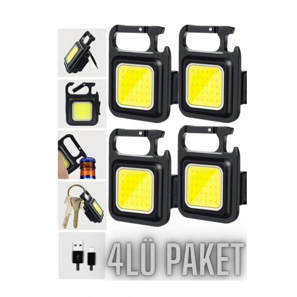4 Adet Led Anahtarlıklı Metal Kasa El Feneri Usbli Şarj Edilebilir Cep Boy Cob 800mah fw-14-4ad A11 4 ADET ürün görseli 1