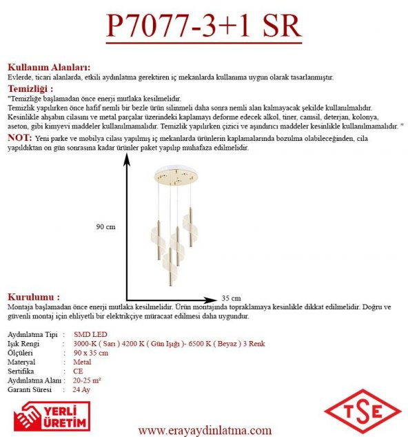 Eray Aydınlatma P7077-3+1 4lü Sarkıt Led Avize - Resim 3