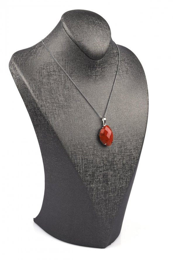 Red Jasper Doğal Taş Gümüş Renkli Kolye - Resim 2