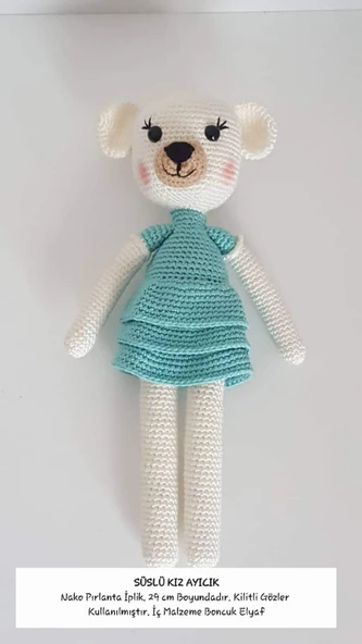 Süslü Kız Ayıcık Uyku Arkadaşı Amigurumi Organik Oyuncak ürün görseli 1