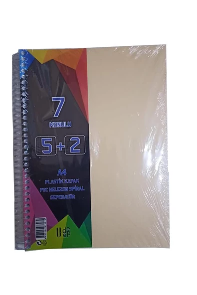 5+2 Ayraçlı Defter 7 Konulu 175 Yaprak 1 Adet 5 Kareli 2 Çizgili Spralli Plastik Kapak Seperatörlü ürün görseli 1