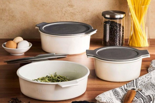 Porland Cookland Fire K. Gri Kapaklı Tencere Takımı 6 Parça 04CLA000037 ürün görseli 1