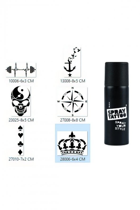 Pusula Taç Spray Tattoo Geçici Sprey Dövme Seti ürün görseli 1