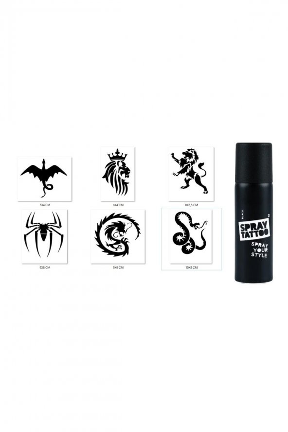 Kral Aslan Spray Tattoo Geçici Siyah Sprey Dövme Seti ürün görseli 1