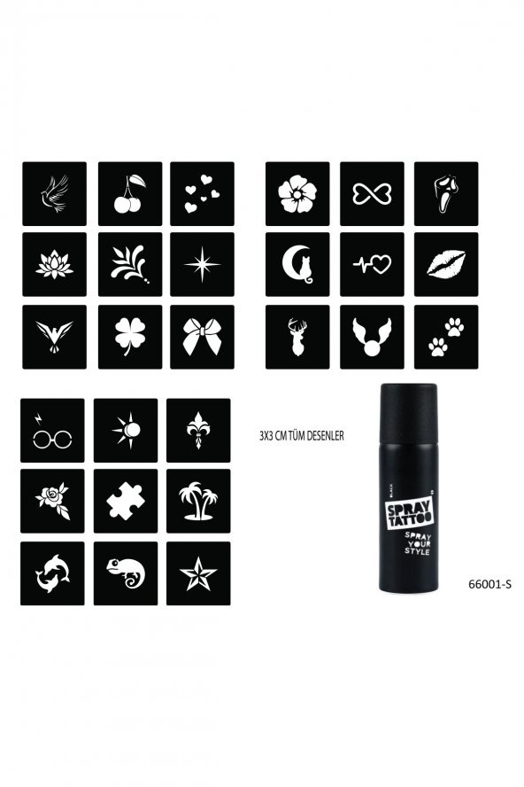 Minimal 27 Desen ve Spray Tattoo Geçici Dövme Seti ürün görseli 1