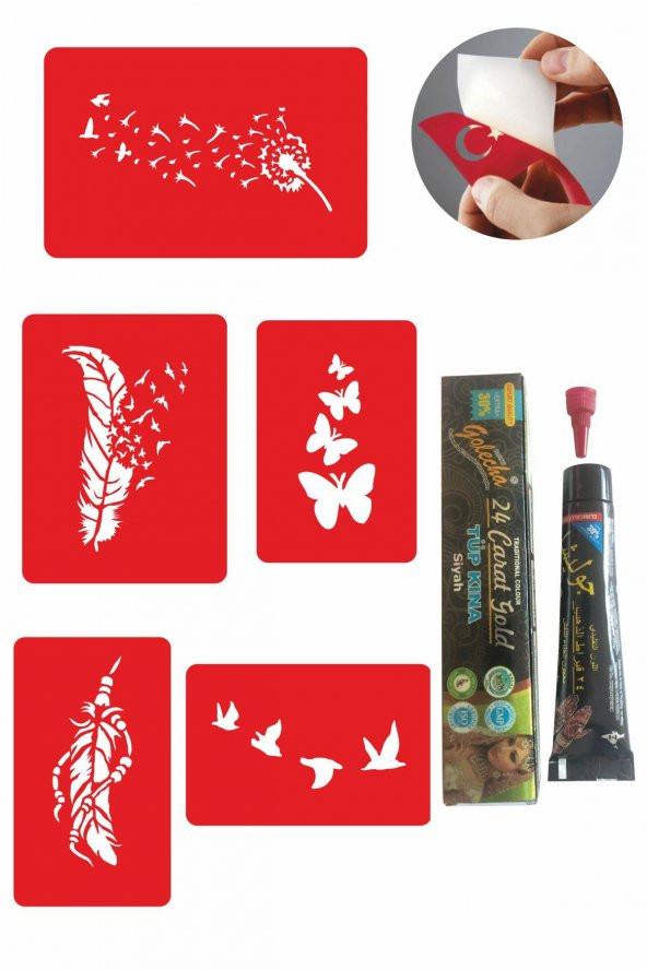 Kelebek ve Uçan Kuşlar Hint Kınası ile Geçici Dövme Yapma Seti ürün görseli 1