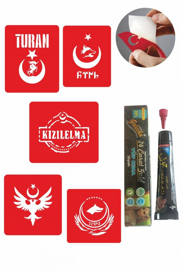 Türkçülük Sembolleri  Hint Kınası ile Geçici Dövme Yapma Seti ürün görseli 1
