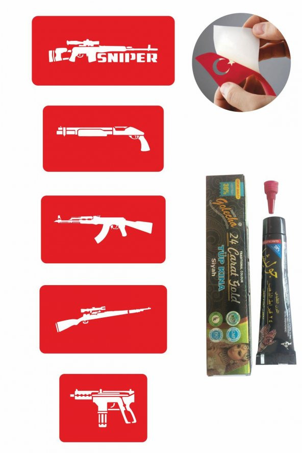 Silah Desen Serisi Hint Kınası ile Geçici Dövme Yapma Seti ürün görseli 1