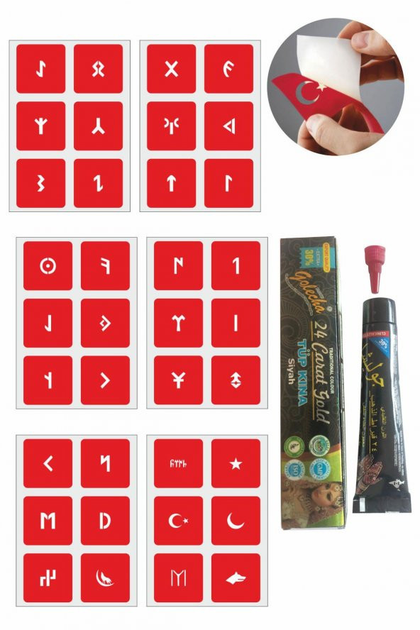 Göktürkçe Harfler Hint Kınası ile Geçici Dövme Yapma Seti ürün görseli 1