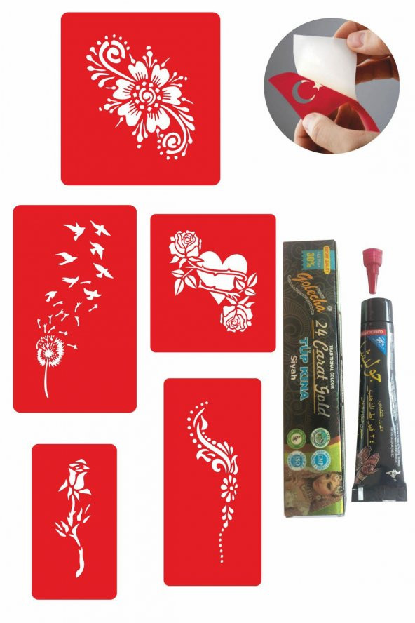 Tüy ve Çiçek Desenleri Hint Kınası ile Geçici Dövme Yapma Seti ürün görseli 1