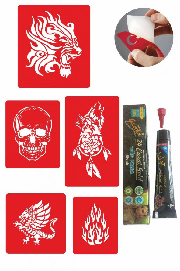 Vahşi Alev Desenleri Hint Kınası ile Geçici Dövme Yapma Seti ürün görseli 1