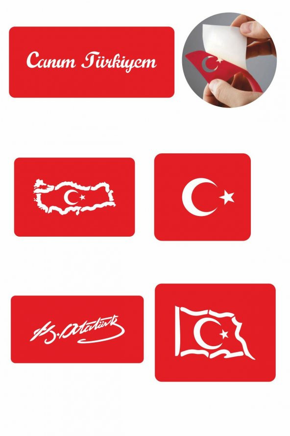 Canım Türkiyem 5 Adet  Geçici Dövme Kına Şablonu ürün görseli 1