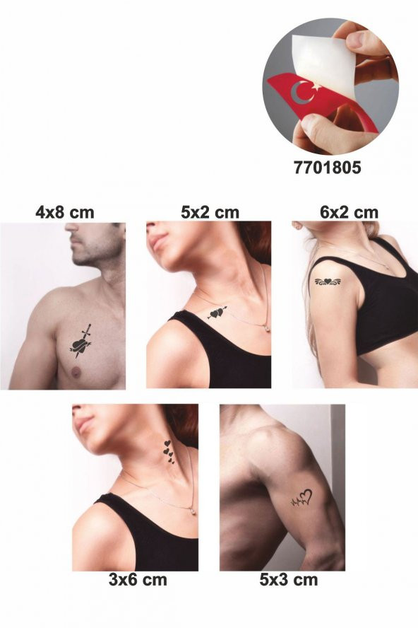 Kalp Kalbe 5 Adet  Geçici Dövme Kına Şablonu ürün görseli 1