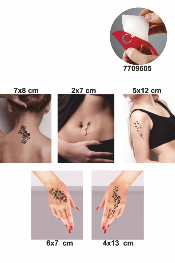 Gül Ve Kalp Modelleri 5 Adet  Geçici Dövme Kına Şablonu ürün görseli 1