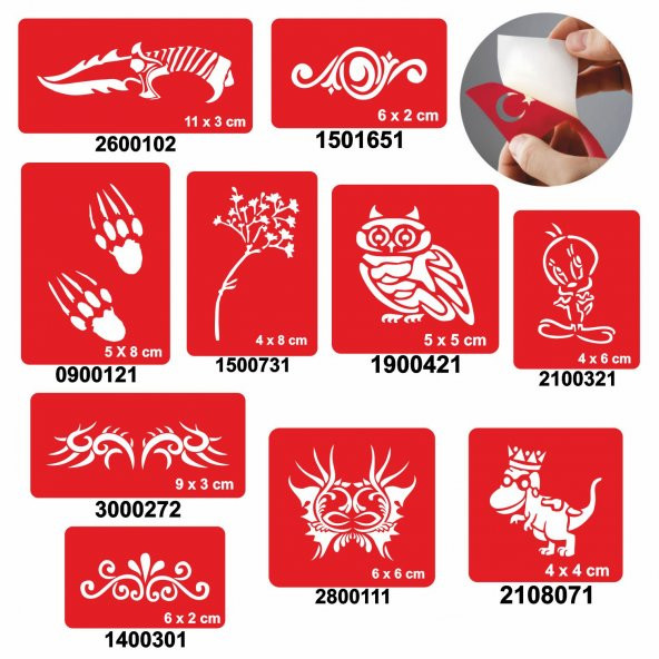 Eğlenceli 10 Adet Geçici Dövme Kına Şablonu ürün görseli 1