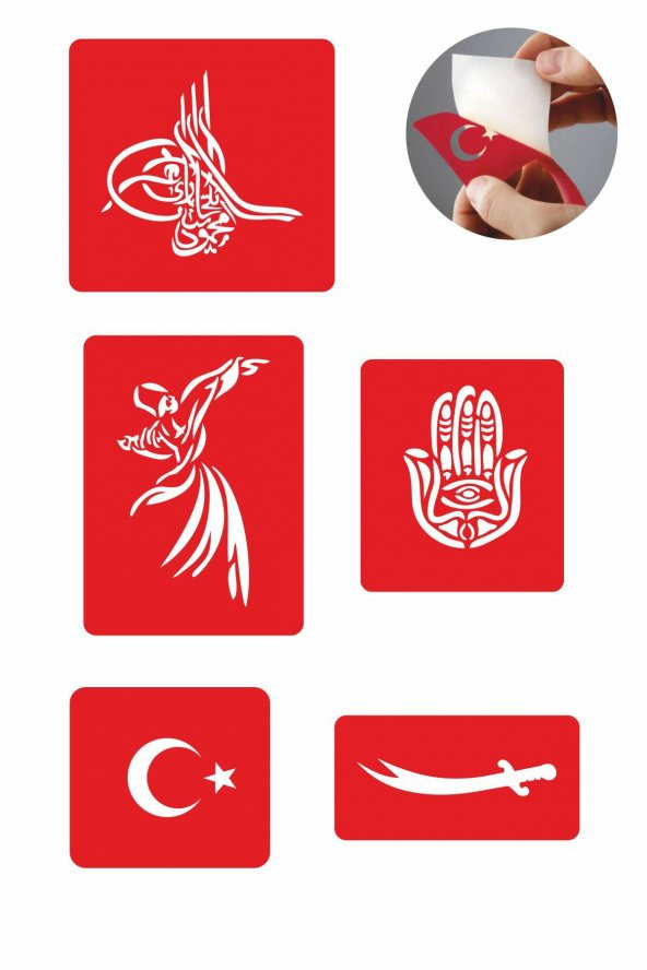 Osmanlı Evrensel Motifler 5 Adet  Geçici Dövme Kına Şablonu ürün görseli 1