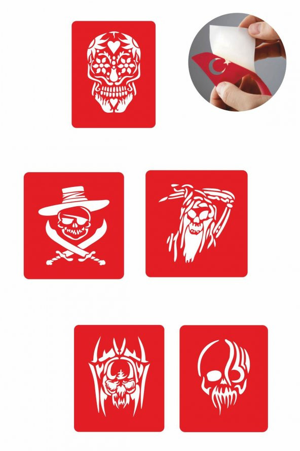 İskeletler 5 Adet  Geçici Dövme Kına Şablonu ürün görseli 1