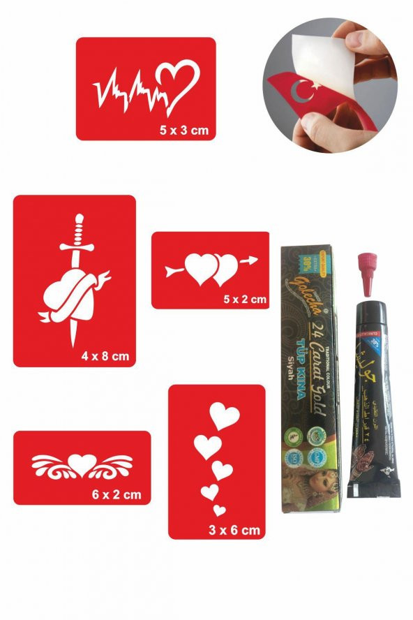 Kalp Desenleri Hint Kınası ile Geçici Dövme Yapma Seti ürün görseli 1