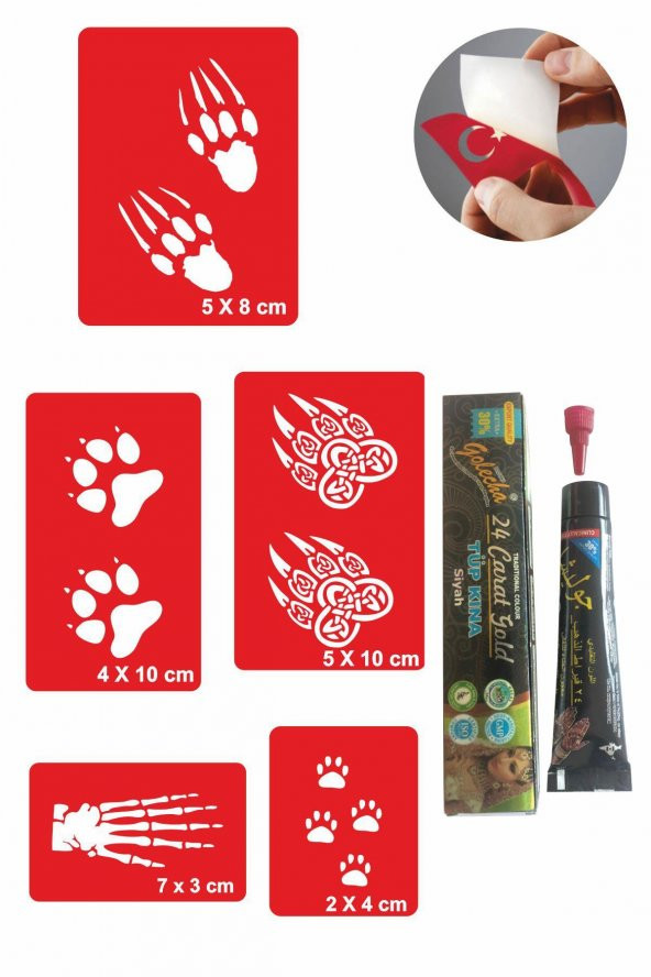 Pati Pençe Desenleri Hint Kınası ile Geçici Dövme Yapma Seti ürün görseli 1