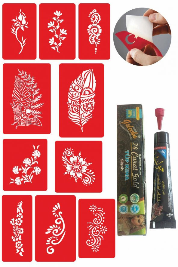 Çiçekli Modeller Kınayla Geçici Dövme Kampanya Seti 1 Tüp Siyah Kına 10 desen ürün görseli 1