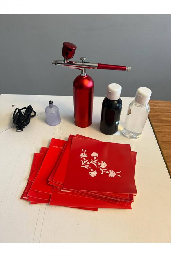 Şarjlı Airbrush Mini Boya Tabancası Geçici Dövme Paketi Boya ve desen hediyeli ürün görseli 1