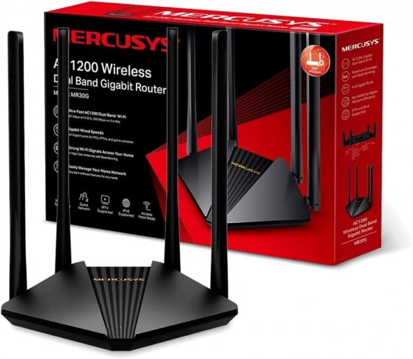 Mercusys MR30G, AC1200 Mbps Gigabit Portlu Kablosuz Dual-Band Router ürün görseli 1