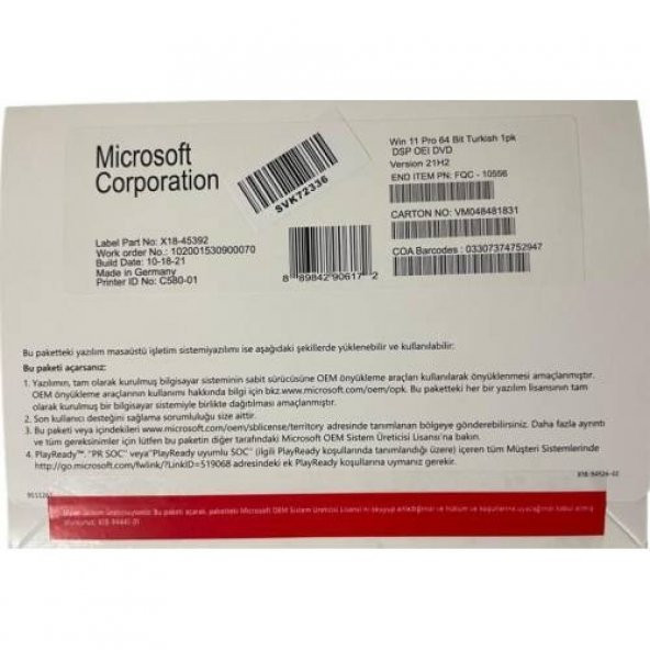 Microsoft Windows 11 Pro 64 Bit Oem DVD Kutu FQC-10556 - Resim 2