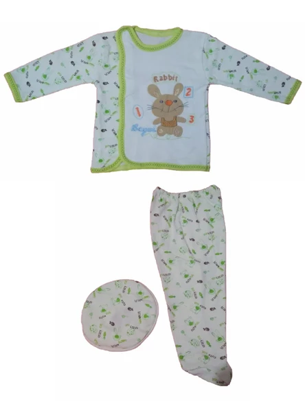 Beyzi Bebek Pijama Takımı Ayaklı Şapkalı 3 Parça 0-6 Aylık ürün görseli 1