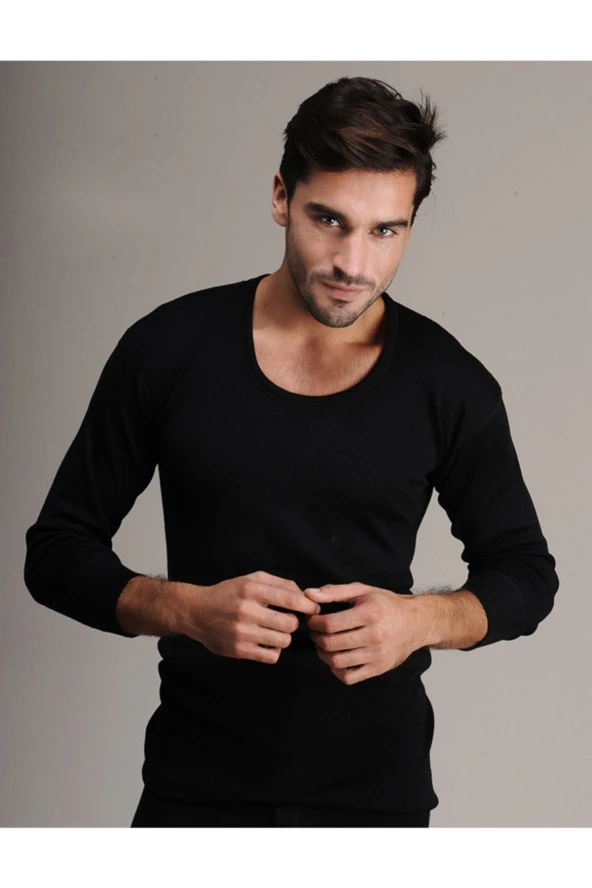 Hasyün Erkek Siyah Uzun Kol Yün Fanila ürün görseli 1
