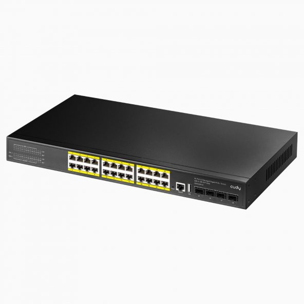 Cudy GS5024PS4 4SFP,USB+RJ45,2Consol,24Port Gigabit,L3 400WPoE+Yönetilebilir Metal Rack Mount Switch ürün görseli 1