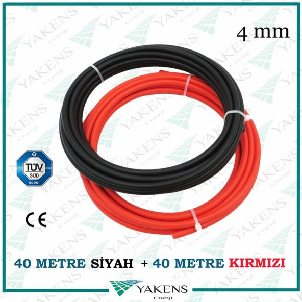 Solar Kablo (40m+40m) 4mm Toplam 80 Metre Hazır Güneş Paneli Kablo Seti Kırmızı Siyah ürün görseli 1