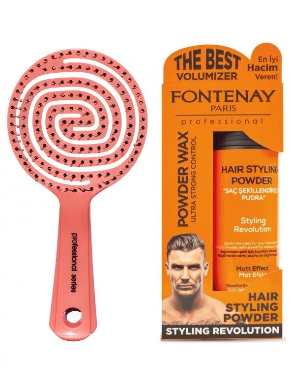 Fontenay 3 Boyutlu Saç Fırçası Ve Pudra Toz Wax Ultra Strong Turuncu 20gr 2Li Set ürün görseli 1