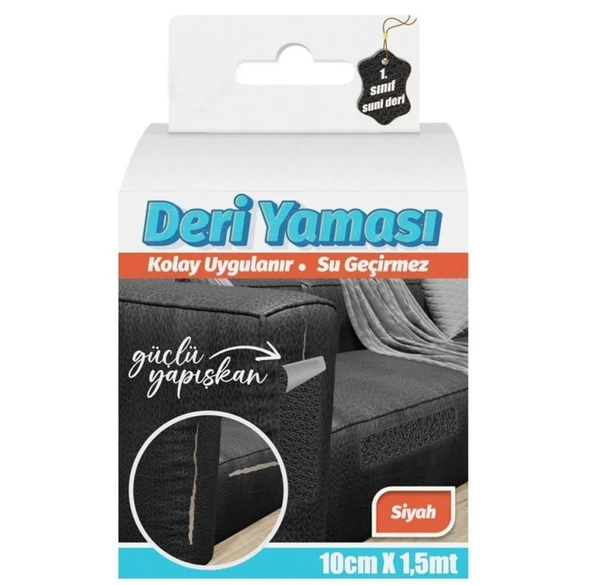 Deri Yaması Kendinden Güçlü Yapışkanlı Kolay Uygulanır Su Geçirmez 10cmX1,5 Metre-Siyah ürün görseli 1