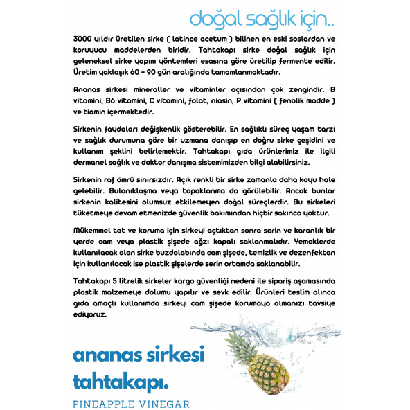 Tahtakapı Ananas Sirkesi 500 Mililitre - Resim 4